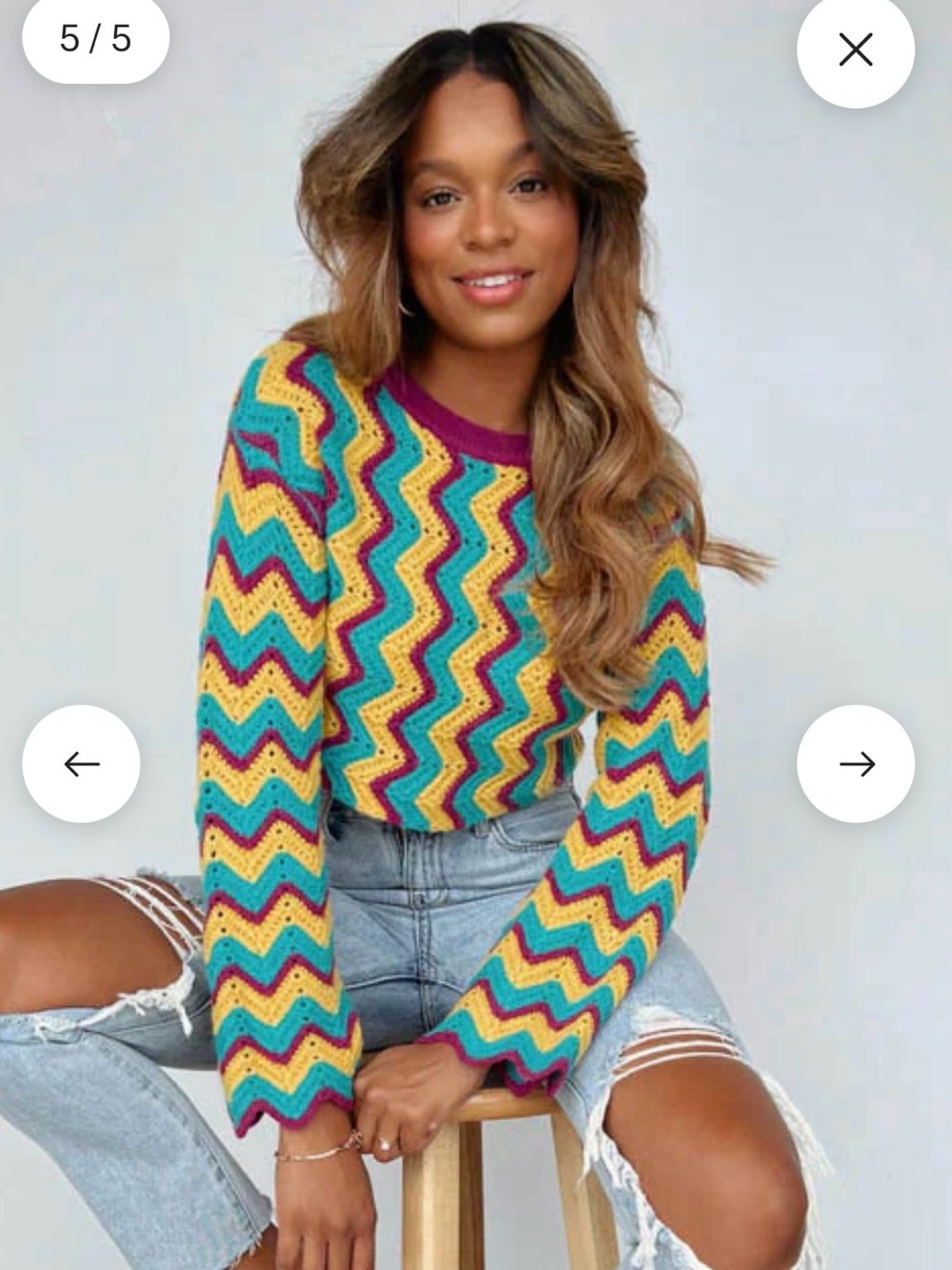 Butter melon retro yellow/teal/purple zig zag sweater